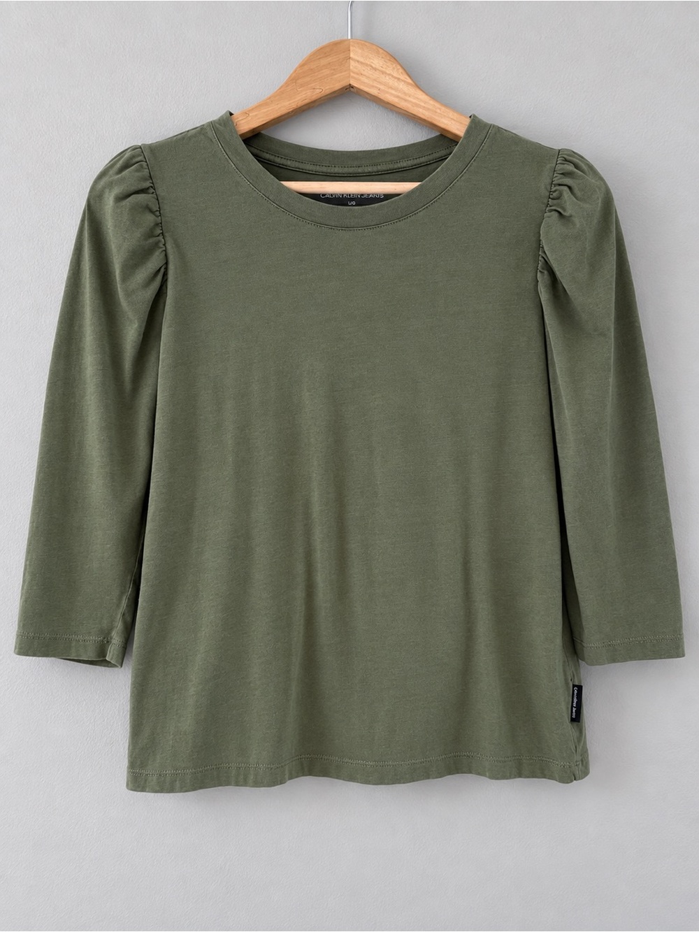 Calvin Klein Jeans Women’s Large Olive Green Puff Sleeve 3/4 Sleeve Top